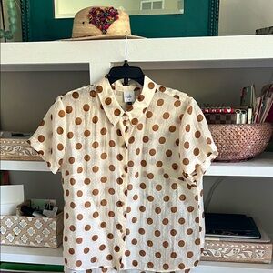 CAbi #6305 Spectator Polka Dot Blouse Size M Button Front Sheer Top!